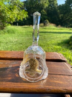 VTG Emson 24% Lead Crystal Bell - Etched Pledge of Allegiance - Gold Tone Eagles